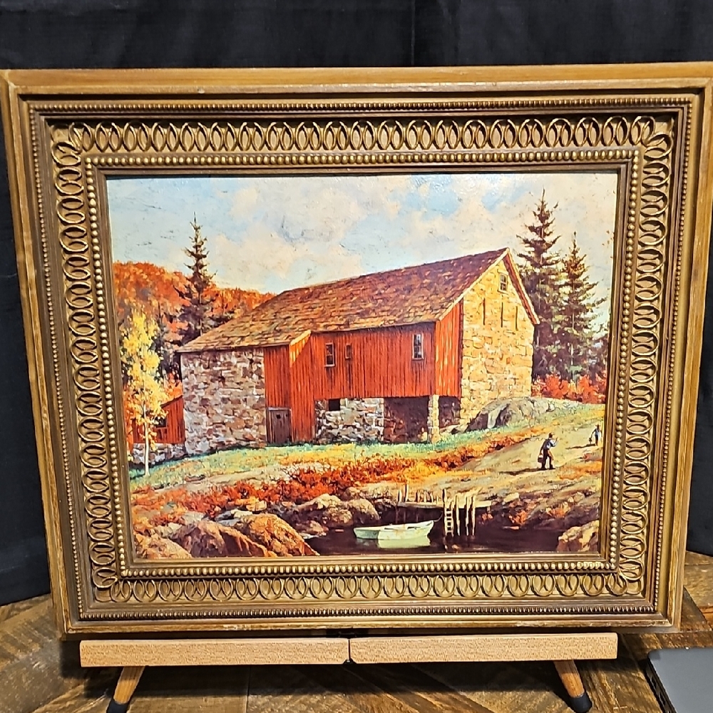 Framed Rustic Barn Landscape Cardboard Print.
